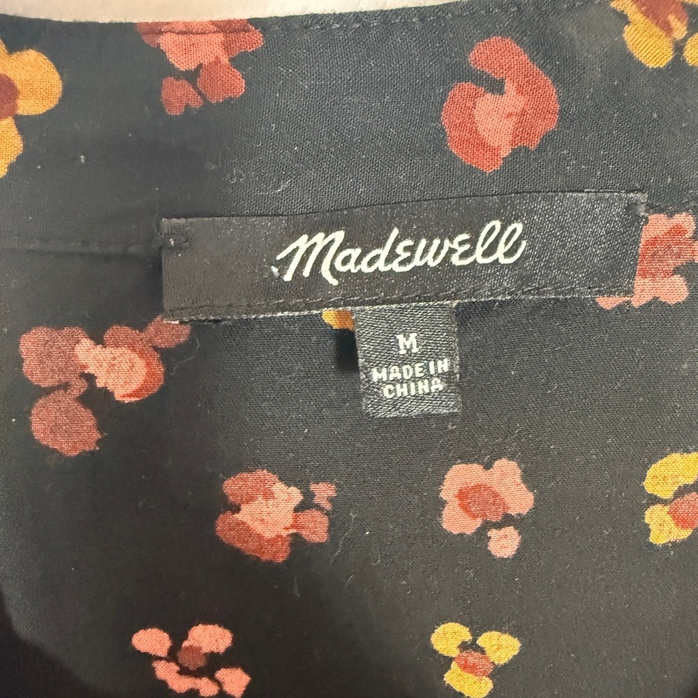 Madewell Womens Black Floral Tiered Midi Dress Long Sleeve Button Front Size M - Picture 7 of 8